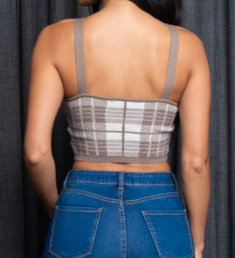 Spaghetti Strap Plaid Knit Crop Top