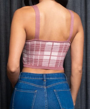 Spaghetti Strap Plaid Knit Crop Top