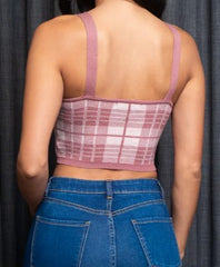 Spaghetti Strap Plaid Knit Crop Top