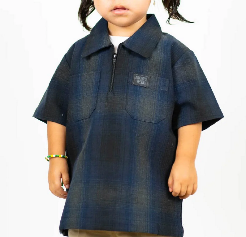 Kids 1/2 Zip Up Checker Short Sleeves Shirt