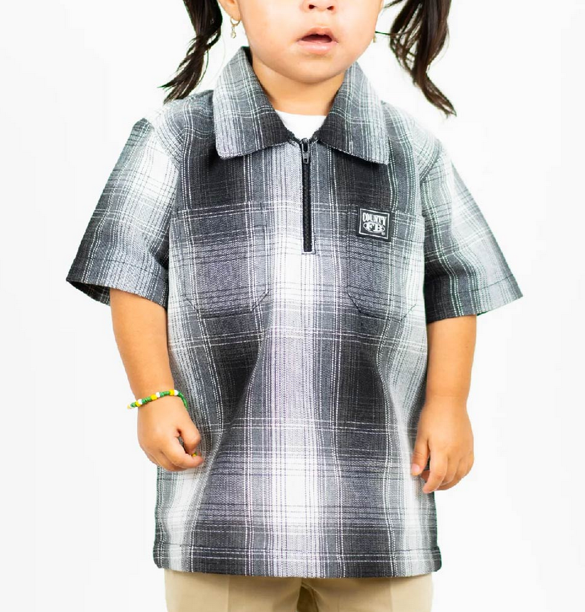 Kids 1/2 Zip Up Checker Short Sleeves Shirt