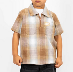 Kids 1/2 Zip Up Checker Short Sleeves Shirt