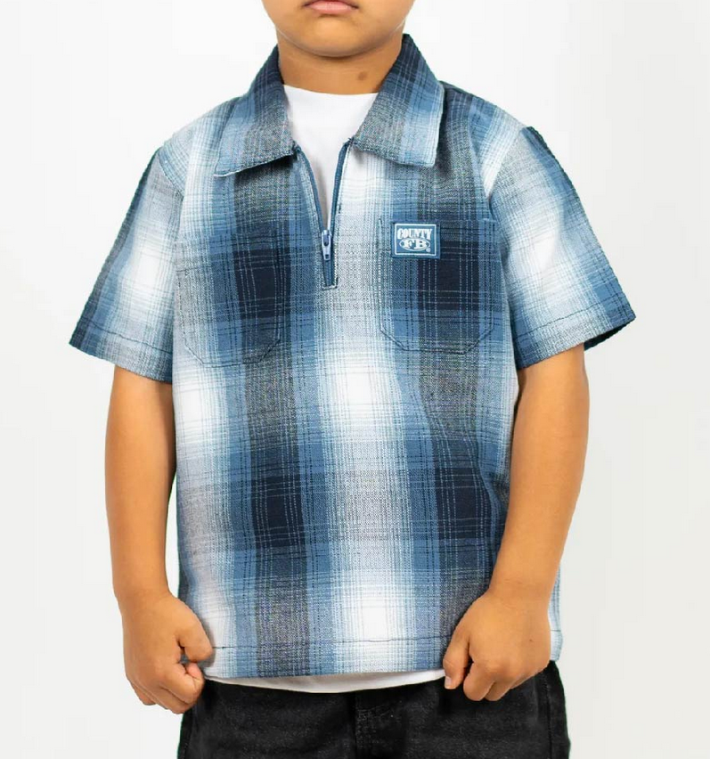 Kids 1/2 Zip Up Checker Short Sleeves Shirt